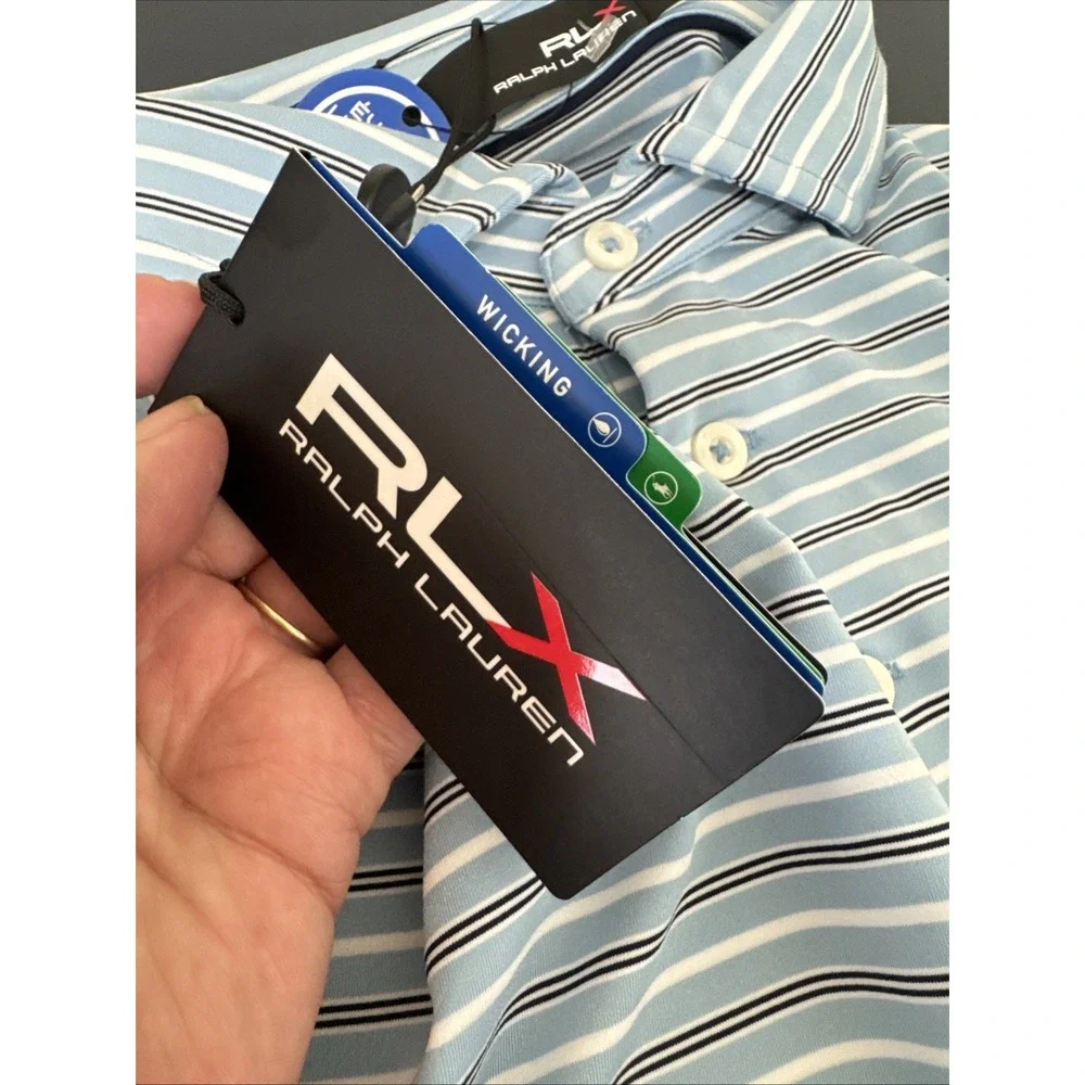 RLX Ralph Lauren Golf‎ Men's S New Polo Shirt SS Blue Striped Wicking
